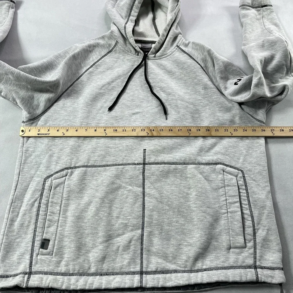 Y2K Nike Hoodie Mens XL Gray Fleece Kangaroo Pocket Pullover Arm Spell‎ Out